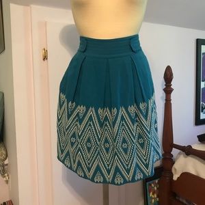Anthropologie high waisted embroidered blue skirt